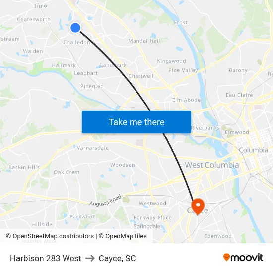 Harbison 283 West to Cayce, SC map