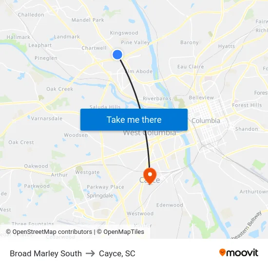 Broad Marley South to Cayce, SC map