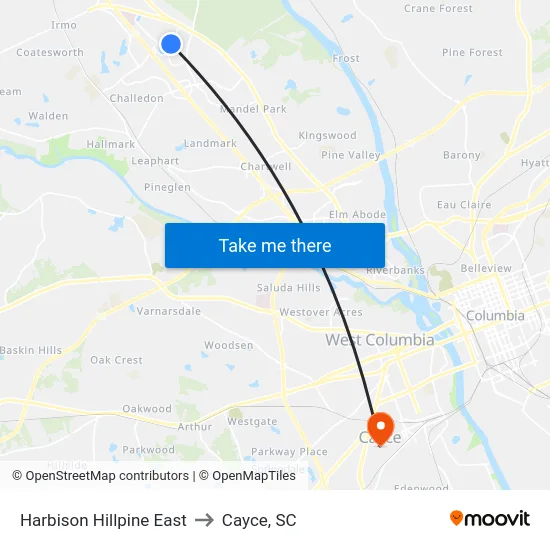 Harbison Hillpine East to Cayce, SC map