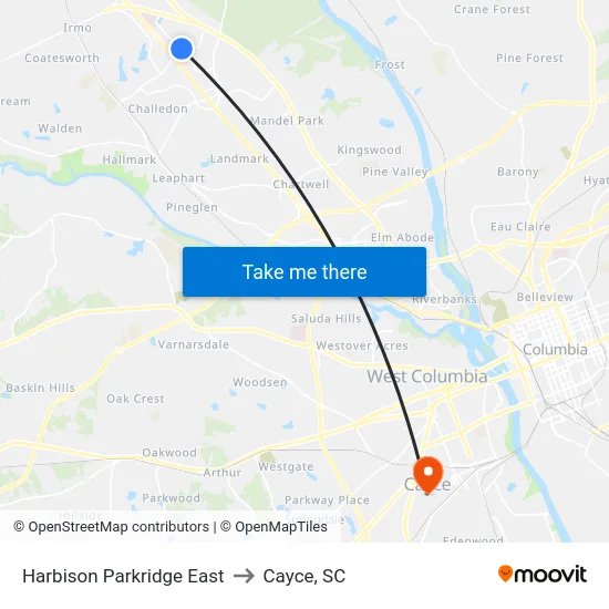 Harbison Parkridge East to Cayce, SC map