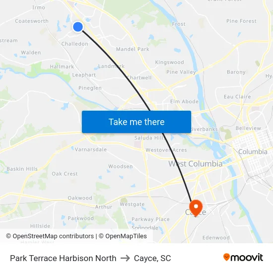 Park Terrace Harbison North to Cayce, SC map