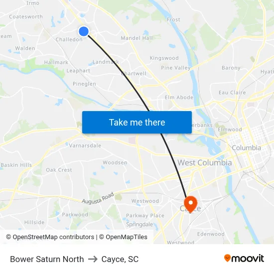 Bower Saturn North to Cayce, SC map