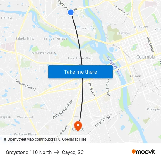 Greystone 110 North to Cayce, SC map