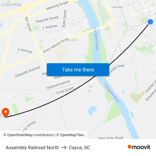 Assembly Railroad North to Cayce, SC map