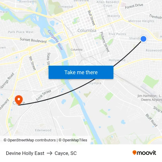 Devine Holly East to Cayce, SC map