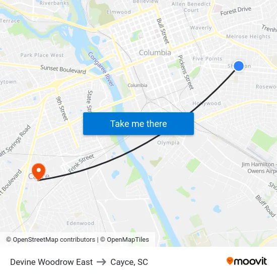 Devine Woodrow East to Cayce, SC map
