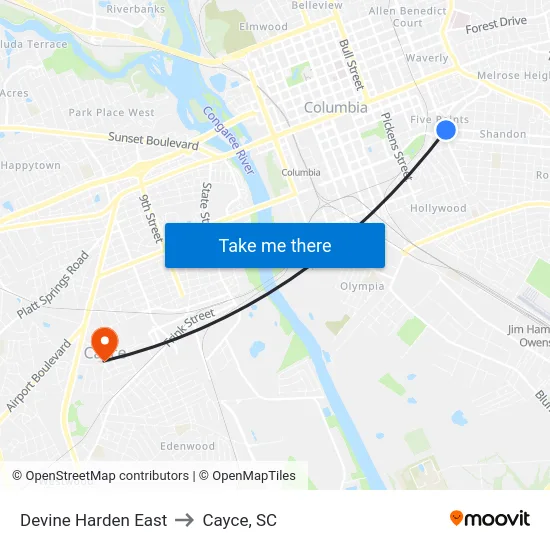 Devine Harden East to Cayce, SC map