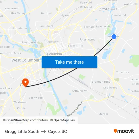 Gregg Little South to Cayce, SC map