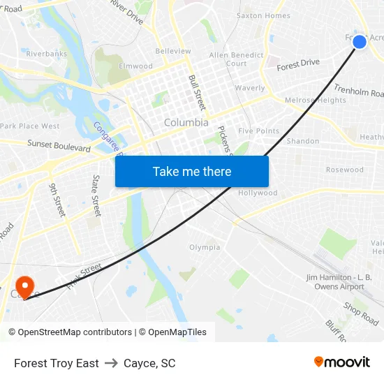 Forest Troy East to Cayce, SC map