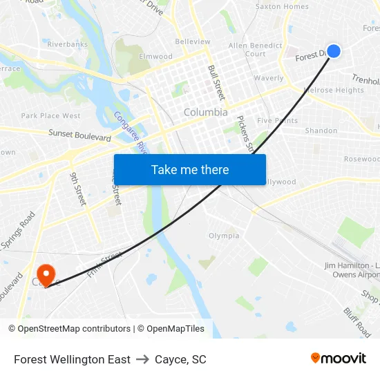 Forest Wellington East to Cayce, SC map