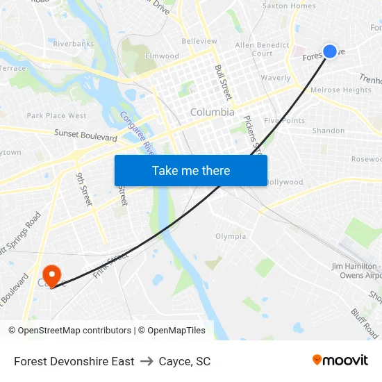 Forest Devonshire East to Cayce, SC map