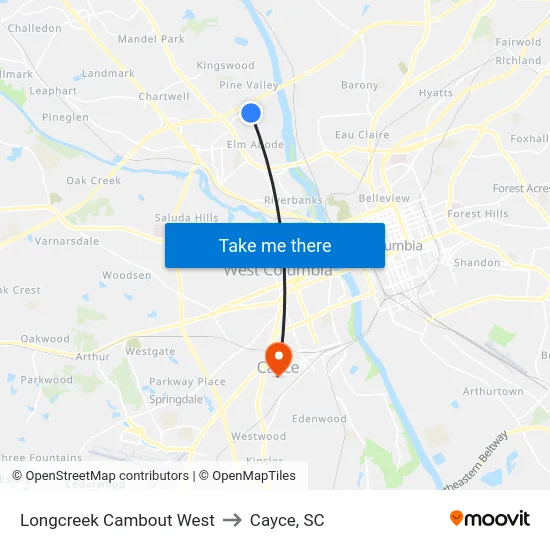 Longcreek Cambout West to Cayce, SC map