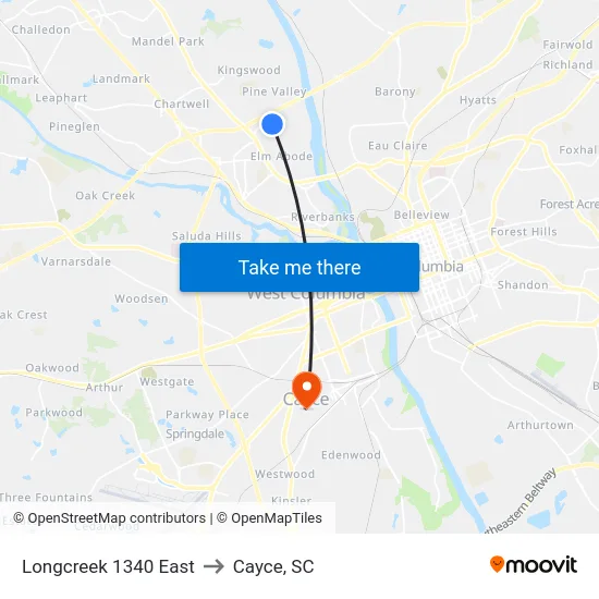 Longcreek 1340 East to Cayce, SC map
