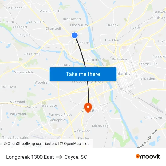 Longcreek 1300 East to Cayce, SC map