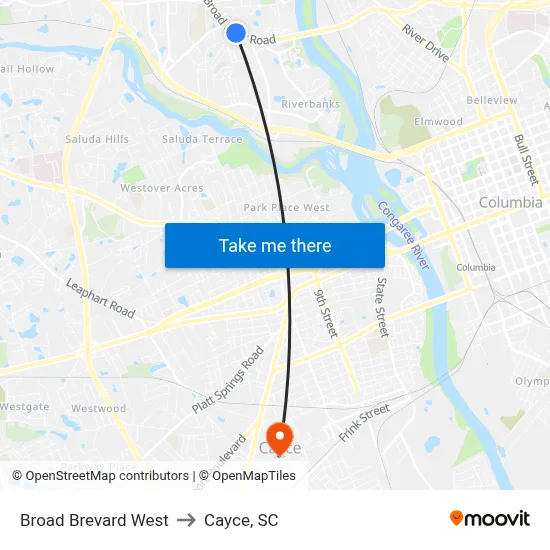 Broad Brevard West to Cayce, SC map