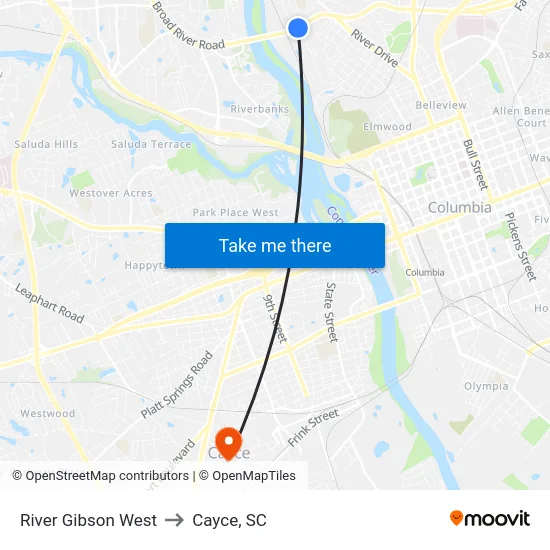River Gibson West to Cayce, SC map
