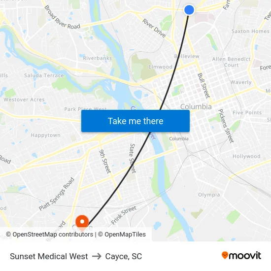 Sunset Medical West to Cayce, SC map