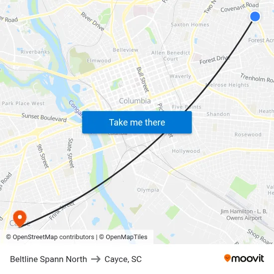 Beltline Spann North to Cayce, SC map
