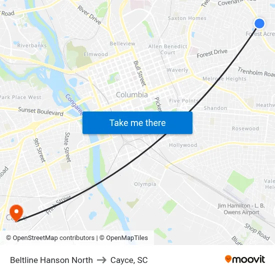 Beltline Hanson North to Cayce, SC map