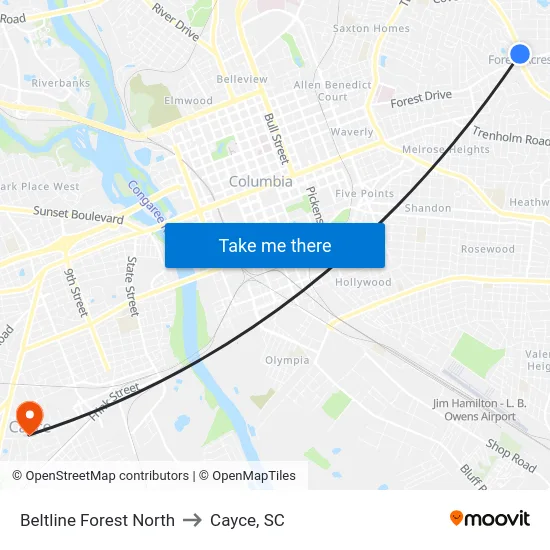 Beltline Forest North to Cayce, SC map