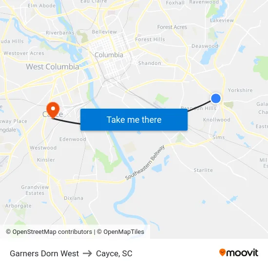Garners Dorn West to Cayce, SC map