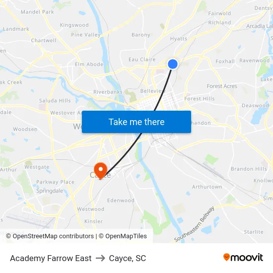 Academy Farrow East to Cayce, SC map