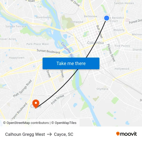 Calhoun Gregg West to Cayce, SC map