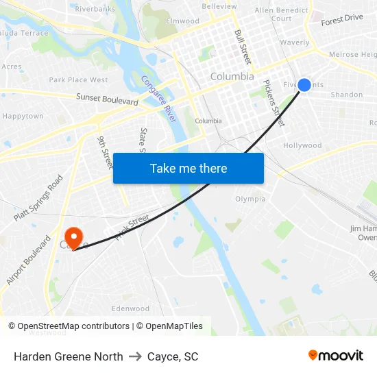 Harden Greene North to Cayce, SC map