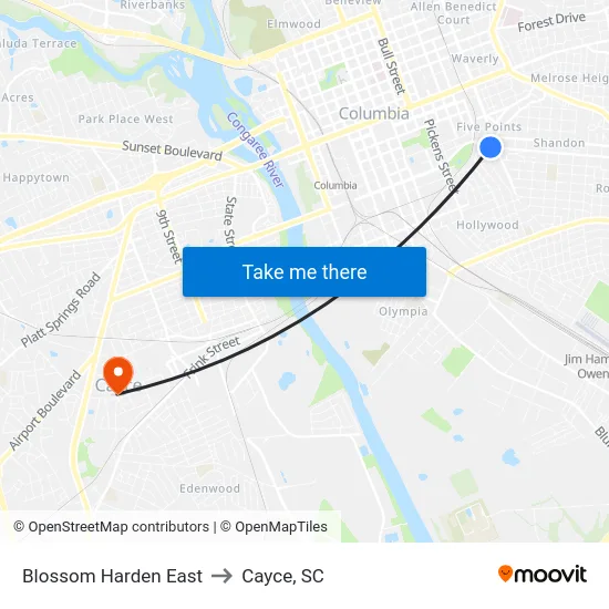 Blossom Harden East to Cayce, SC map