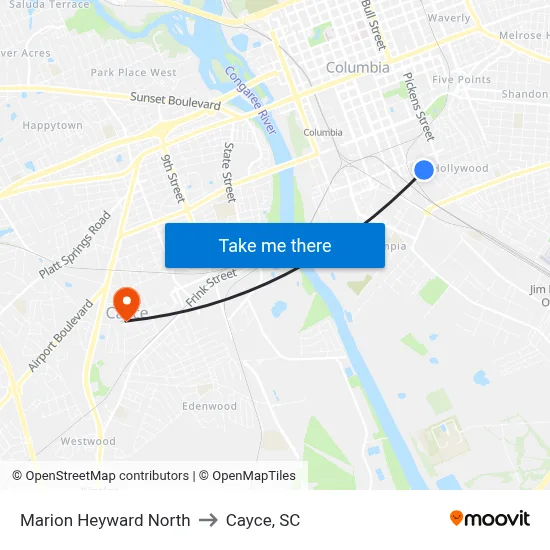 Marion Heyward North to Cayce, SC map