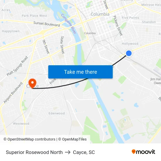 Superior Rosewood North to Cayce, SC map