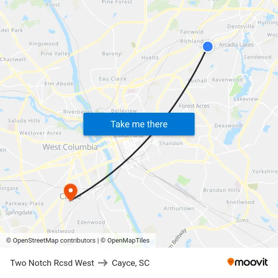 Two Notch Rcsd West to Cayce, SC map