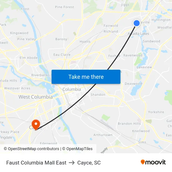 Faust Columbia Mall East to Cayce, SC map