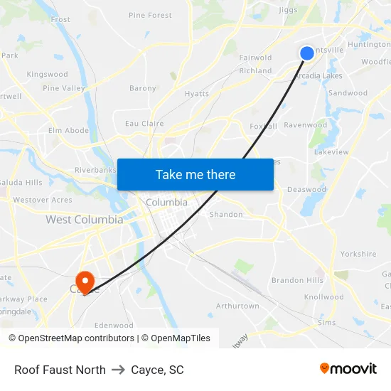 Roof Faust North to Cayce, SC map