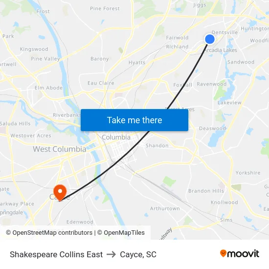Shakespeare Collins East to Cayce, SC map