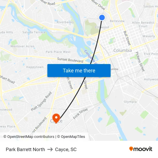 Park Barrett North to Cayce, SC map