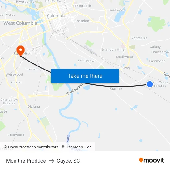 Mcintire Produce to Cayce, SC map