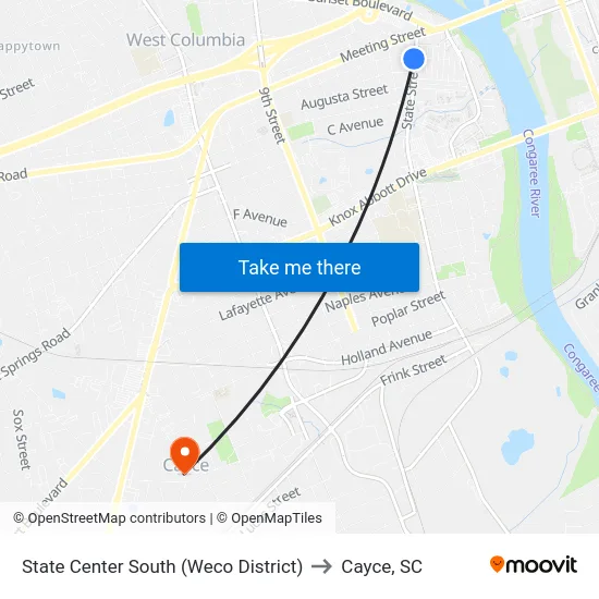 State Center South (Weco District) to Cayce, SC map