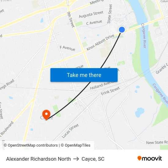 Alexander Richardson North to Cayce, SC map