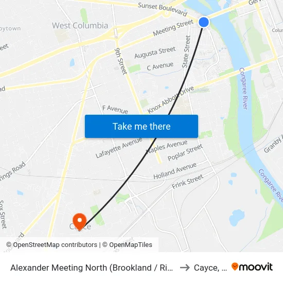 Alexander Meeting North (Brookland / Riverwalk) to Cayce, SC map