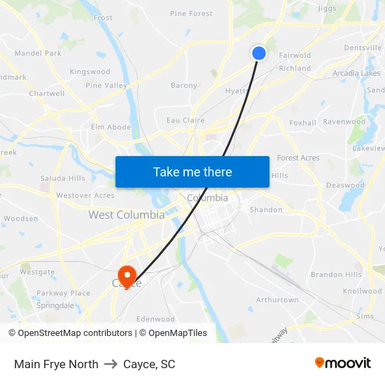 Main Frye North to Cayce, SC map