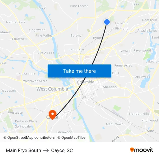 Main Frye South to Cayce, SC map