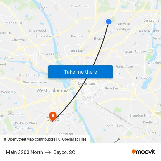 Main 3200 North to Cayce, SC map