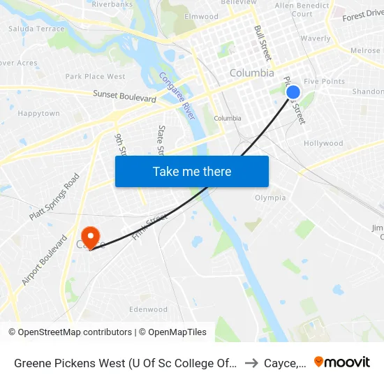 Greene Pickens West (U Of Sc College Of Nursing) to Cayce, SC map
