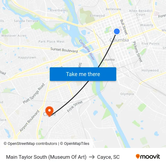 Main Taylor South (Museum Of Art) to Cayce, SC map