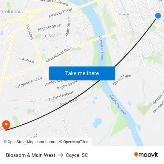 Blossom & Main West to Cayce, SC map