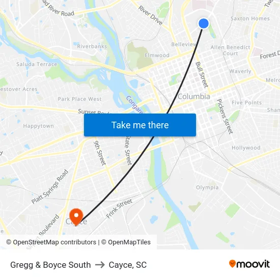 Gregg & Boyce South to Cayce, SC map