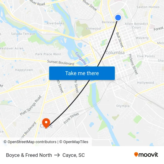 Boyce & Freed North to Cayce, SC map