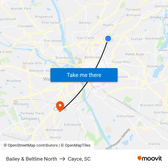 Bailey & Beltline North to Cayce, SC map