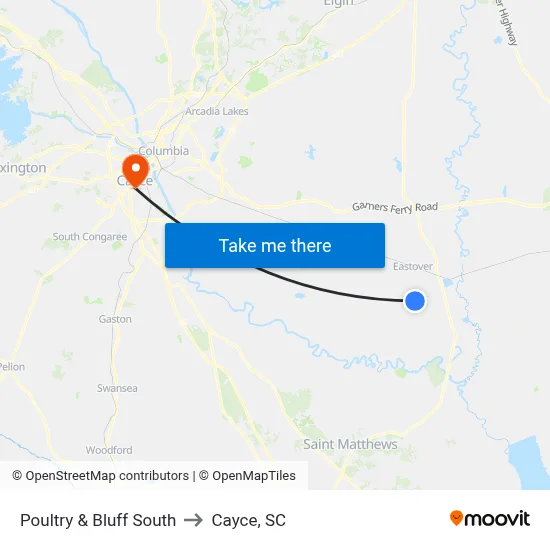Poultry & Bluff South to Cayce, SC map